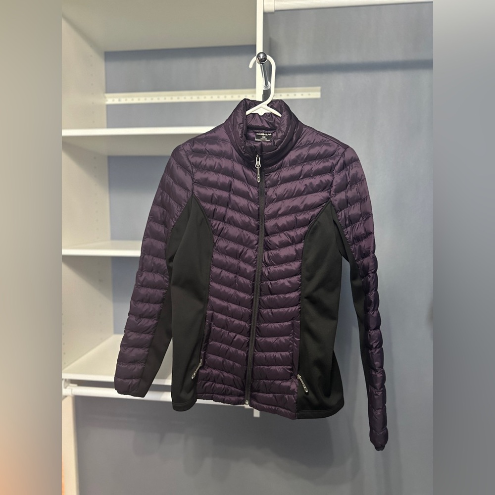 32 Degrees Ladies’ Mixed Media full zip jacket- purple and black- size small